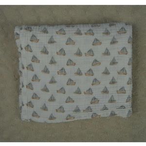 Modern Baby Sailboats Baby Swaddle Blanket White Gray Muslin Cotton Lovey